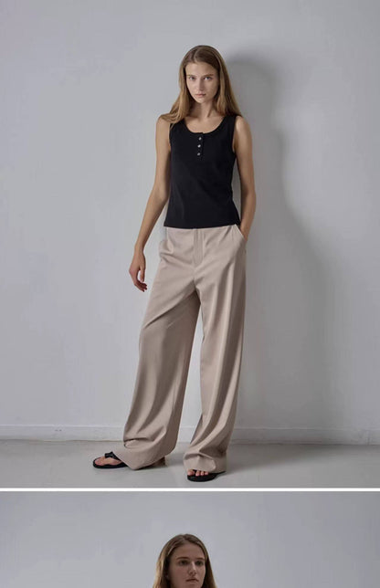 Nothing Written Casual High-waisted Slim Versatile Straight-leg Pants-LIV.