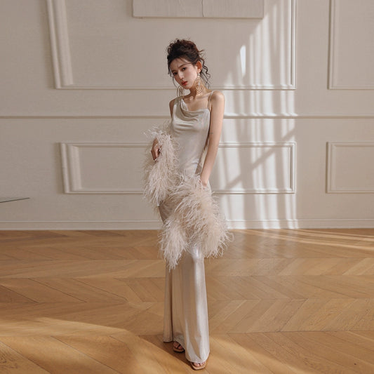 DOLLY Luxury Sliver Sleeveless Glitter Slim Fit Long Banquet Dress-SWATTIE