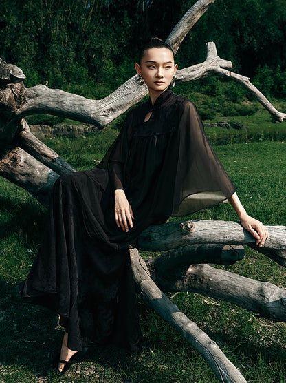 HECO [Feng Wu Clear Sleeves] New Chinese Standing Collar Buckle Flowing Dress- CLOAK.