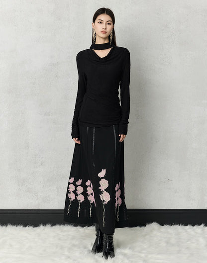 HECO high-density suit embroidered black A-line skirt women - beta.
