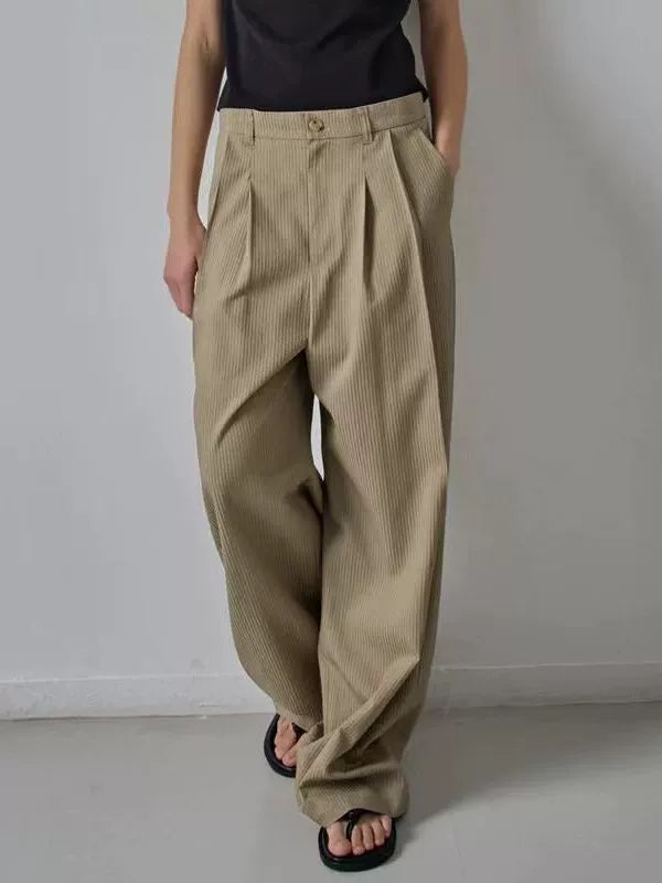NOTHING WRITTEN Low Classic Casual Pants Women's Summer 2025 New Versatile High-Waisted Slimming Corduroy Straight-leg Wide-leg Pants-KATE