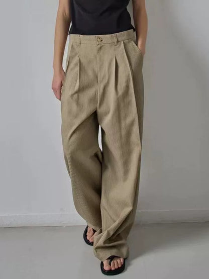 NOTHING WRITTEN Low Classic Casual Pants Women's Summer 2025 New Versatile High-Waisted Slimming Corduroy Straight-leg Wide-leg Pants-KATE