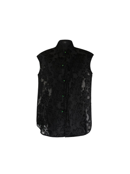 HECO Chinese Style Stand-up Collar Cut Flower Sleeveless Shirt - HELD .