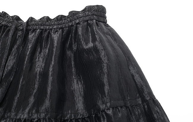 ZHUCHONGYUN black glossy tiered drawstring-cinched loose pants-KURISE.