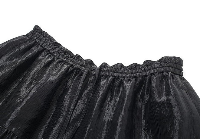 ZHUCHONGYUN black glossy tiered drawstring-cinched loose pants-KURISE.