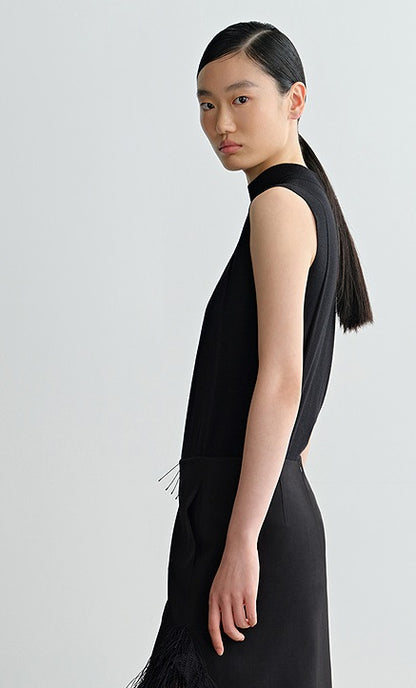 COMME MOI Lu Yan designer new women's black turtleneck wool knitted vest - MONEY.