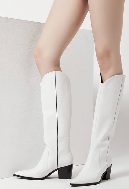 B-FEI black and white simple niche women's long cowboy boots-DAVI.