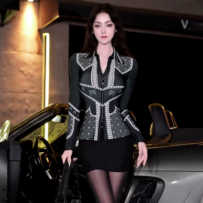 VJE  Rivet Print Slim Cardigan Slim Inner Base Shirt-OZO.