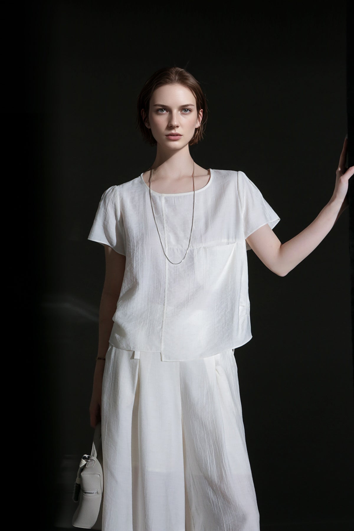 PIAOIN textured linen silk loose wide-leg cropped pants set summer-GISELLE.