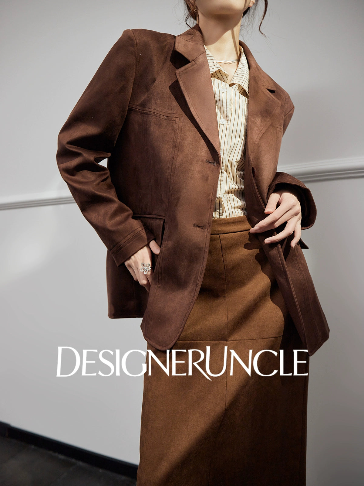 DGU "Twilight" brown blazer new high-end loose slimming suit top - PIECE.