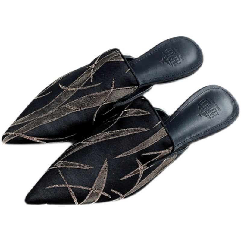 B-FEI Japanese classical pointed toe flat bottom satin slippers-SOPH.