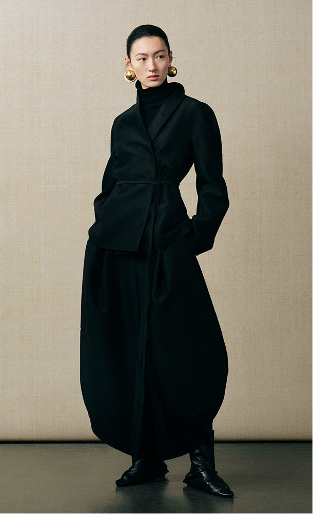 ZHUCHONGYUN curved stand-up collar slanted placket trench coat jacket-RUMI.