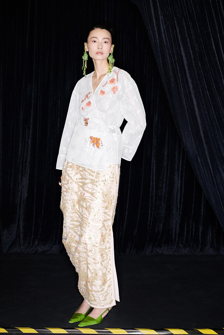 M essential Ma Kai designer Jinghui embroidered fabric upright structure long skirt - WINDA.