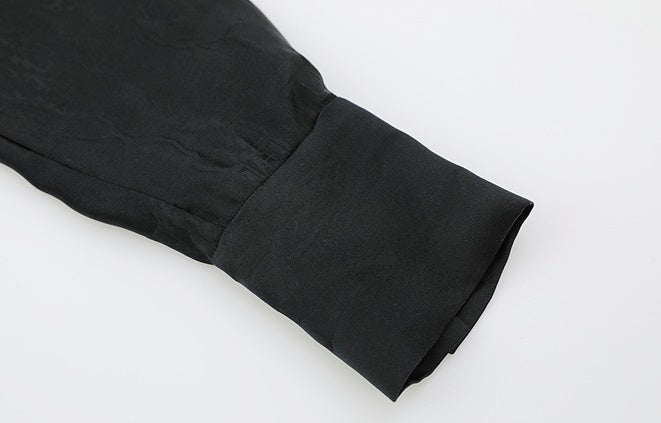 ZHUCHONGYUN Black wrap-style mulberry silk v-neck top-VANI.