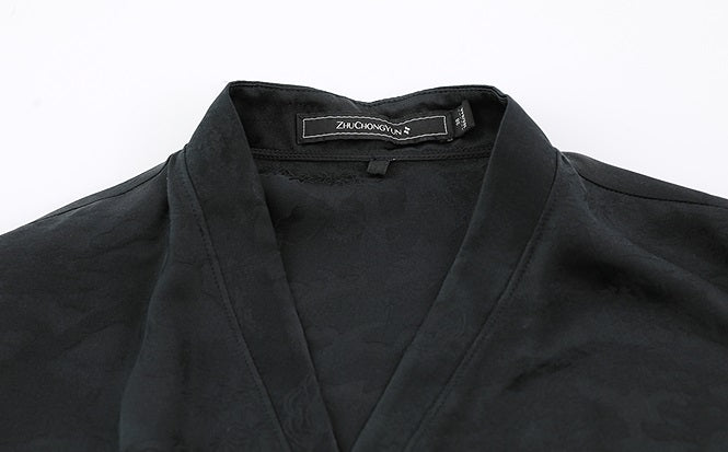 ZHUCHONGYUN Black wrap-style mulberry silk v-neck top-VANI.
