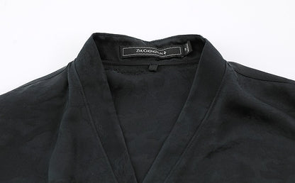 ZHUCHONGYUN Black wrap-style mulberry silk v-neck top-VANI.