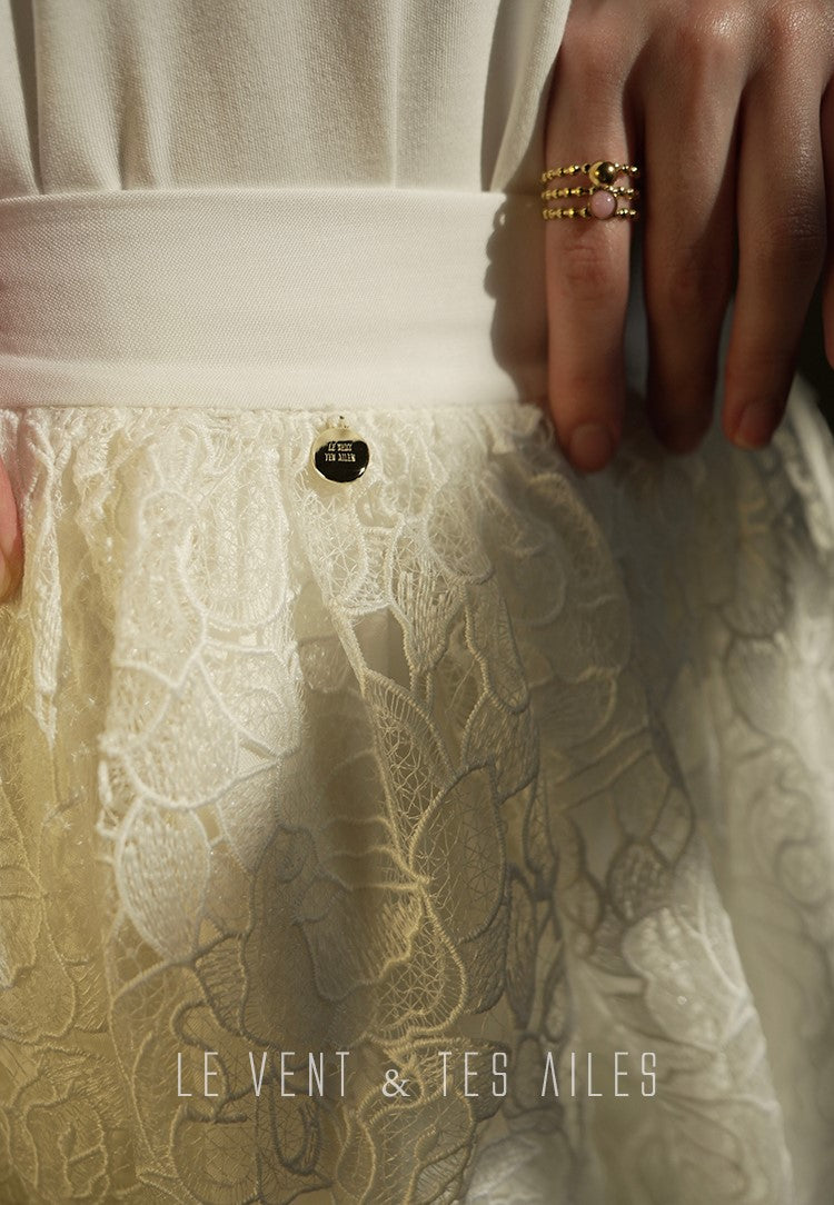 LE VENT&TES AILES French embroidery lace elegant A-line fill skirt-ESME