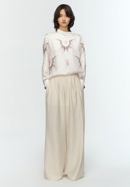 COMME MOI  summer women's lapel silk print shirt top - MASTER.