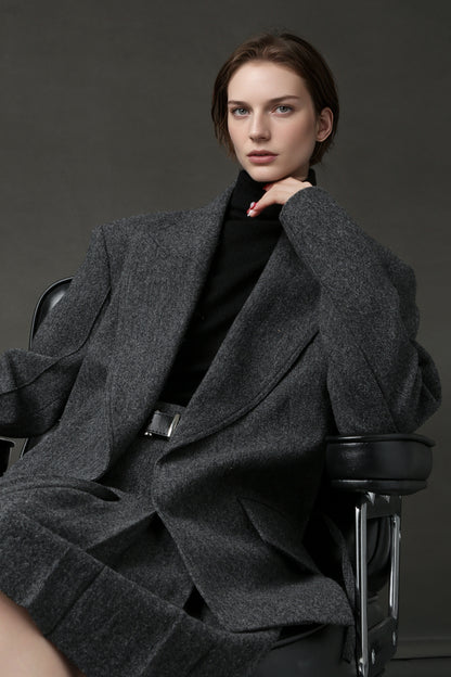 PIAOIN Retro Blazer Wool Jacket Women's Niche Suit Top Commuter Versatile- BEX