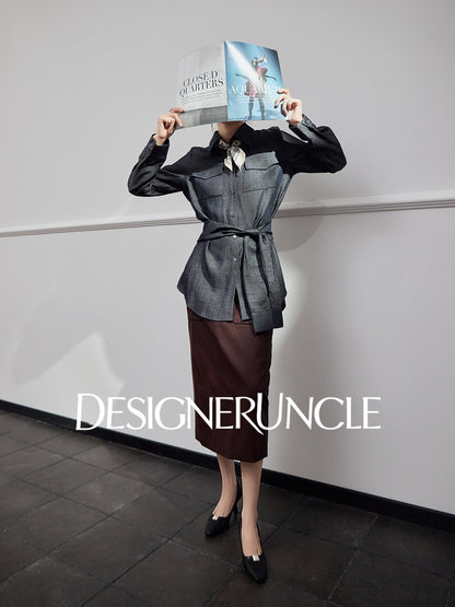 DGU "Goose Shadow" denim pure shirt women's autumn new design niche commuter loose top - HEART.