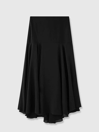 NOTHONG WRITTEN crepe de chine + chiffon silk double-layered 2 pieces Ambience aesthetics stitching irregular skirt-NORA