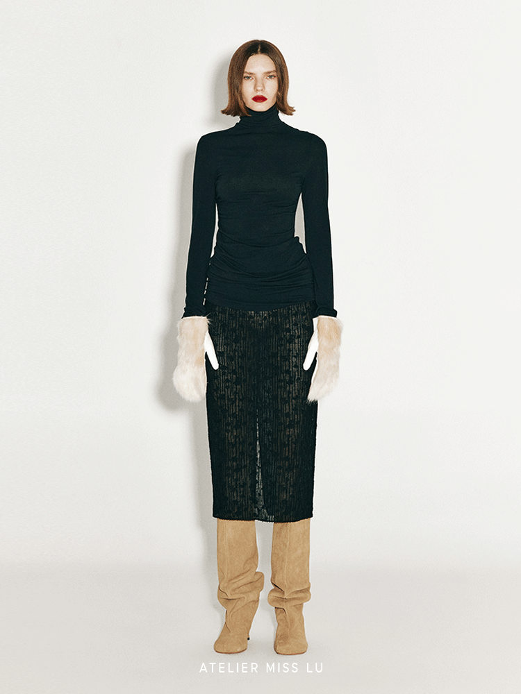 AtelierMissLu Fall/Winter 2024 Faux Fur Stitching Design Styling Gloves - PRINCE