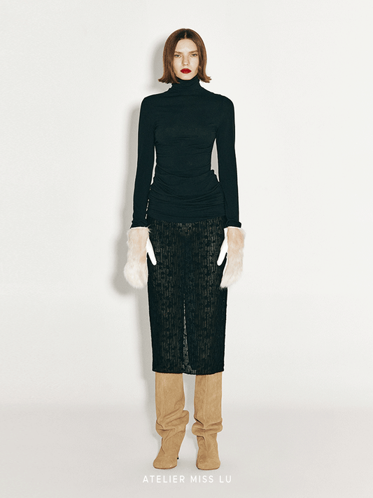 AtelierMissLu Fall/Winter 2024 Faux Fur Stitching Design Styling Gloves - PRINCE