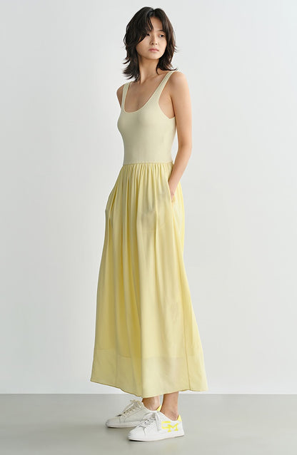COMME MOI  Women's Beach Resort Silk yellow Dress - bathlomew.