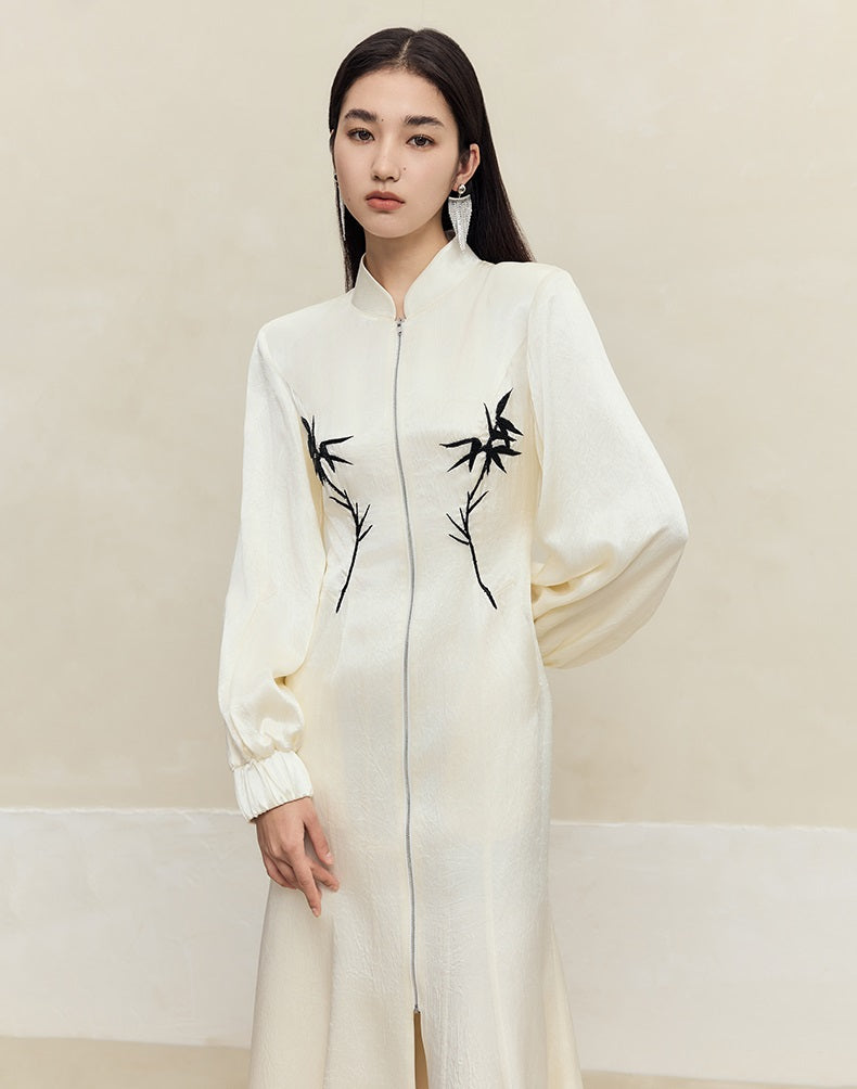 HECO 100% Acetate embroidered Stand-Up Collar black white Jacket Dress Women - king.
