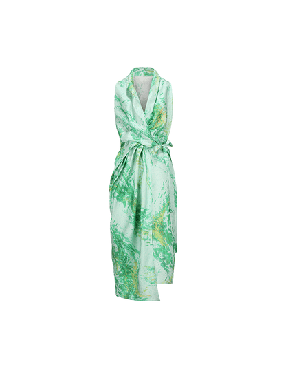 ATELIER MISS LU Spring Summer Printed Mulberry Silk Wrap Dress - HONOR.