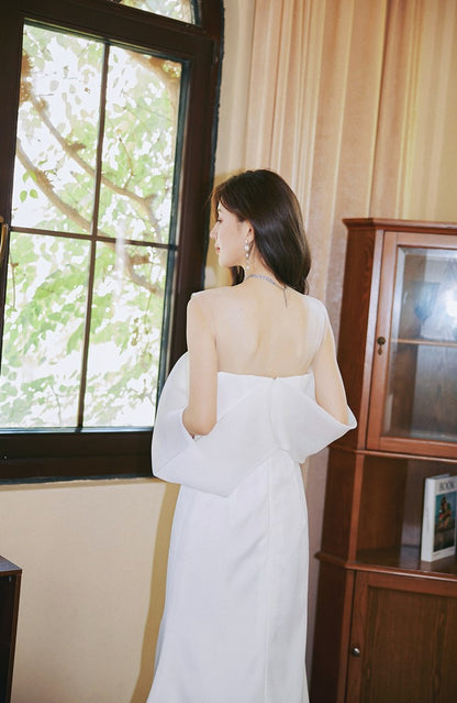 DOLLY Elegant Ruffled Off Shoulder Chest Wrap Long Fish Tail Banquet Dress-KALYA