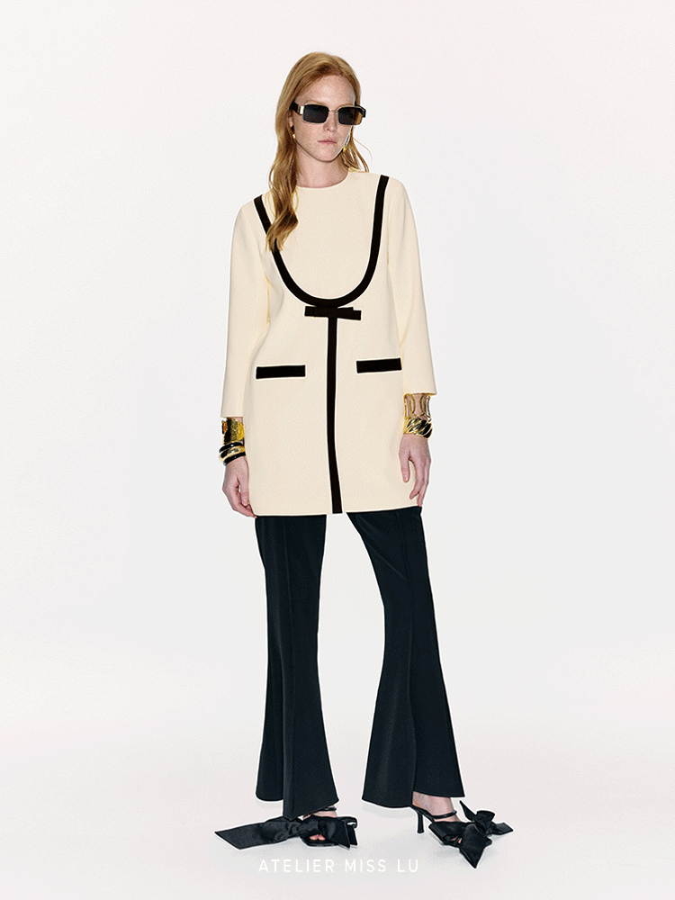 ATELIER MISS LU Geometric Line Contrast Stitching Long-sleeved Dress - DOLLAR.