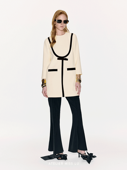 ATELIER MISS LU Geometric Line Contrast Stitching Long-sleeved Dress - DOLLAR.