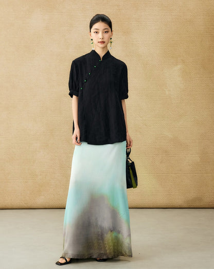 HECO Chinese style jacquard bubble summer silk cross-body top - PERFECT .