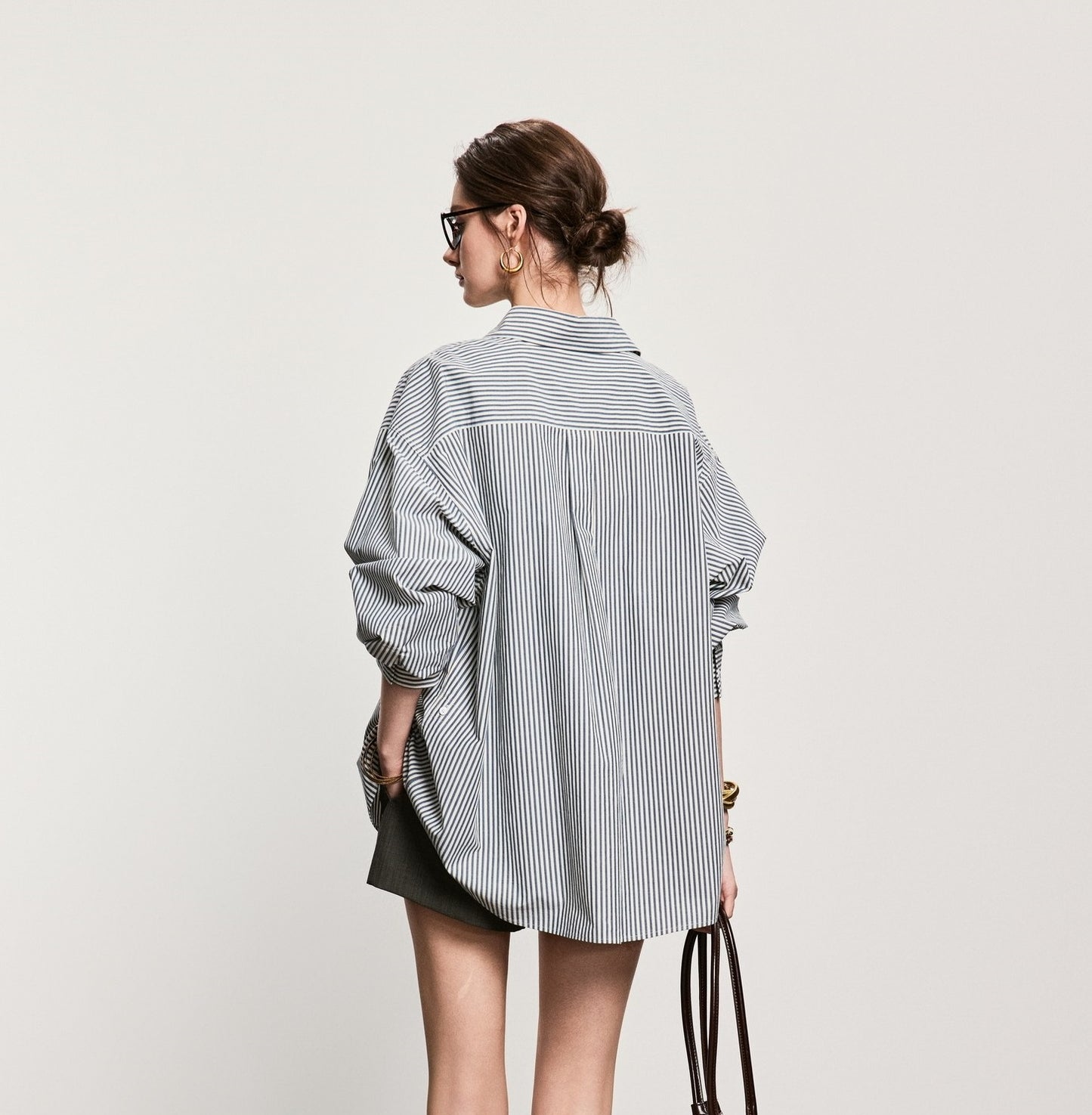 ANNASPEAK multi-wear French side buckle long staple cotton  style shirt-MYSTIC.