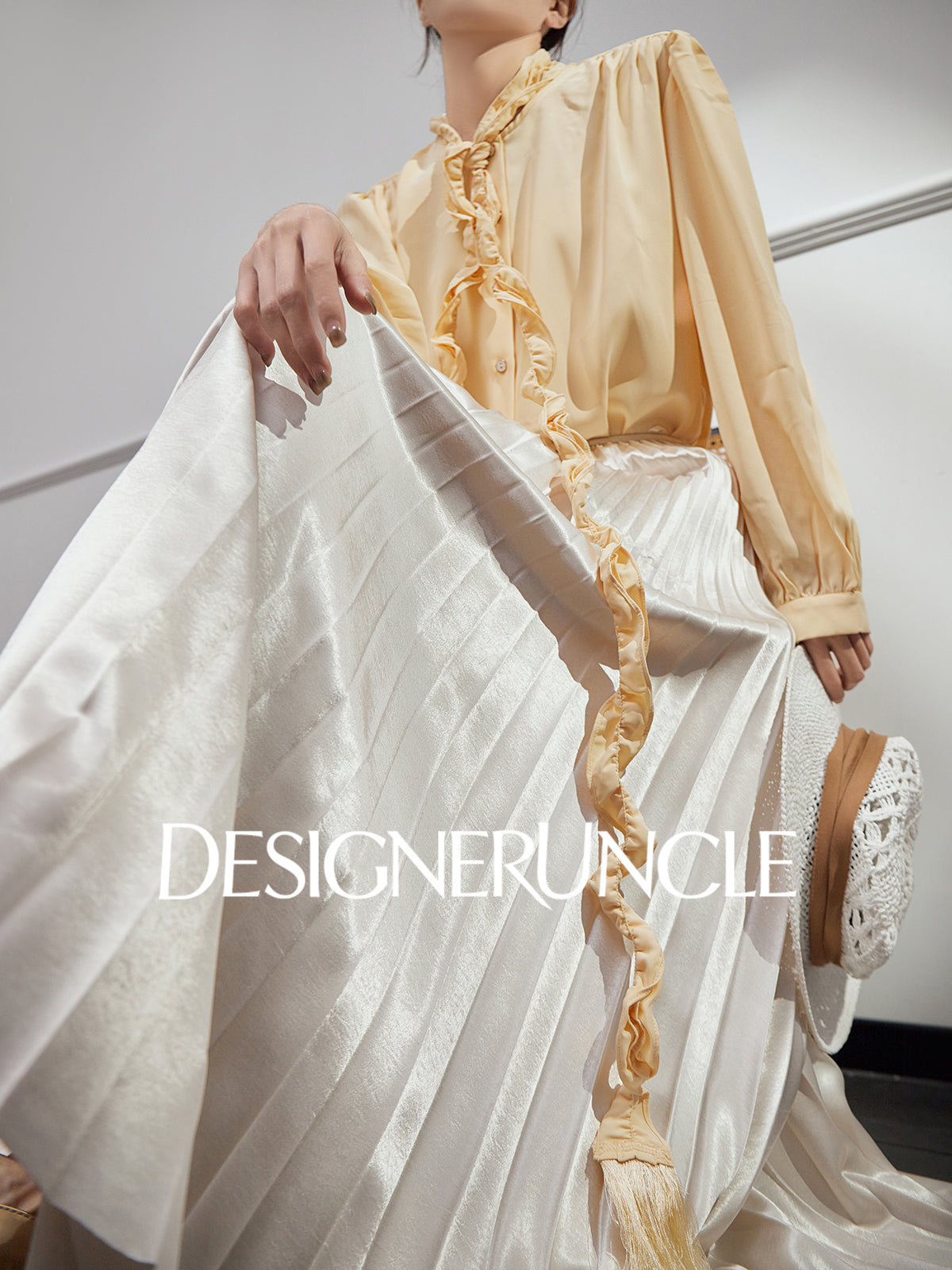 DGU "velvet" purple new retro high-waisted pleated draped commuter skirt - USOPP .