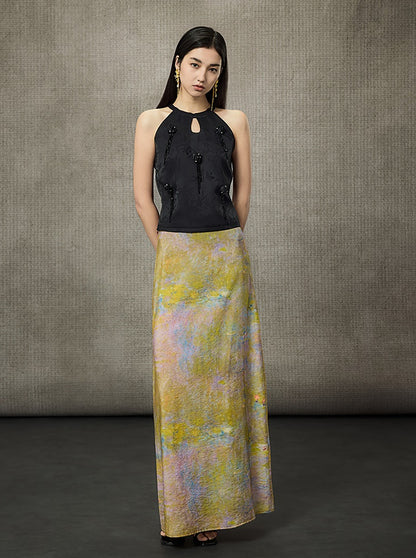 HECO Sleeveless Halterneck Handmade Rose Tassel Vest - BACK.