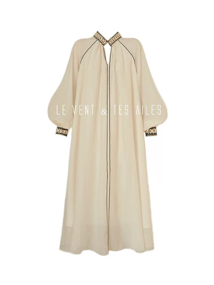 LE VENT&TES AILES retro Crystal embellished Premium Silhouette Tencel Beaded vacation Dress-YUTA