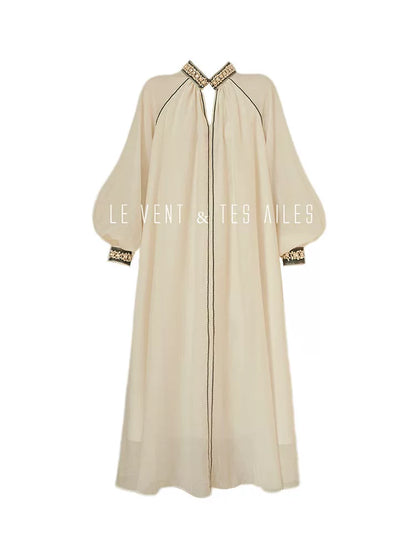 LE VENT&TES AILES retro Crystal embellished Premium Silhouette Tencel Beaded vacation Dress-YUTA