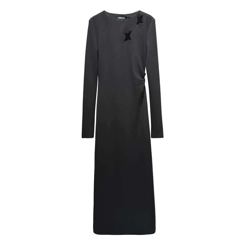 ANNAKIKI Black Cutout Four-Pointed Star Long Sleeve Dress Women-MARTIN