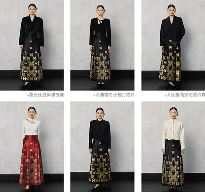 HECO Butterfly Hanfu High Waisted Pleated Long Skirt - rain.