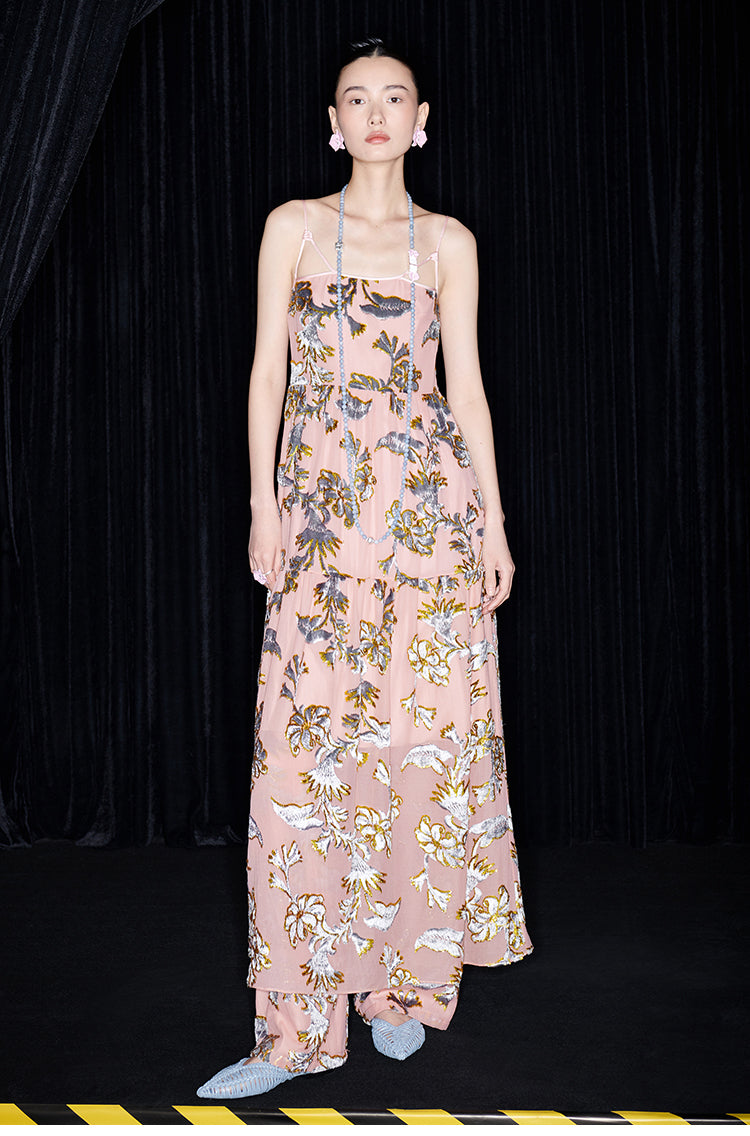 M essential Mackay designer velvet wide-hem slip dress Pants set - twe.