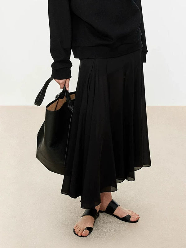 NOTHONG WRITTEN crepe de chine + chiffon silk double-layered 2 pieces Ambience aesthetics stitching irregular skirt-NORA