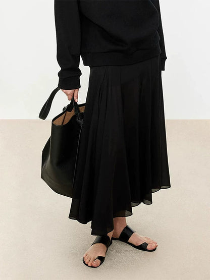 NOTHONG WRITTEN crepe de chine + chiffon silk double-layered 2 pieces Ambience aesthetics stitching irregular skirt-NORA