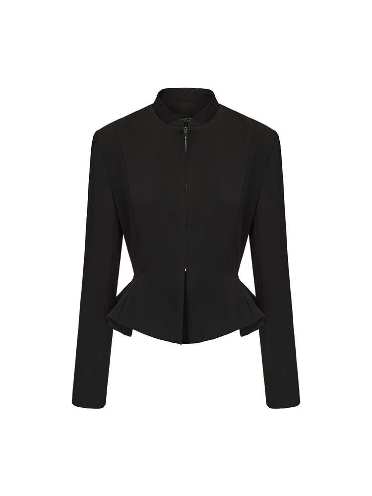 ATELIER MISS LU Silhouette Three-dimensional Hem Cinched Waist Zip-up Jacket - WORLD.
