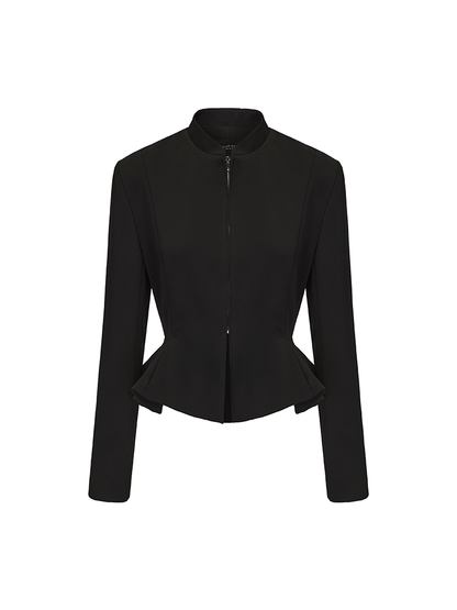 ATELIER MISS LU Silhouette Three-dimensional Hem Cinched Waist Zip-up Jacket - WORLD.