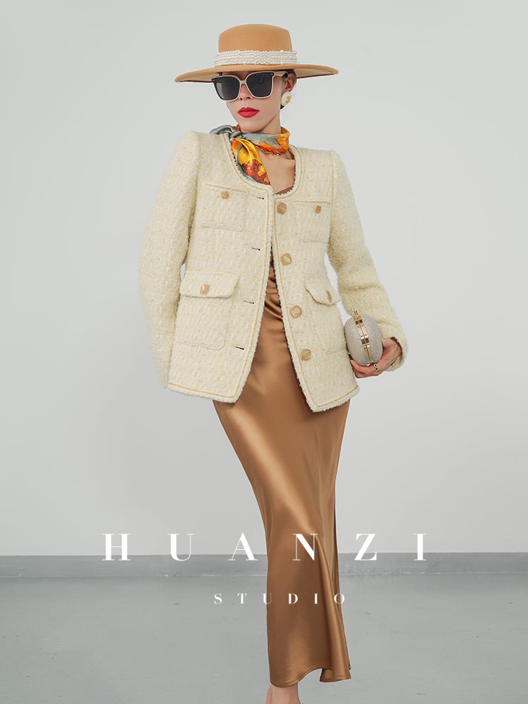 Huanzi spring autumn heavy couture tweed coat jacket - Kindr