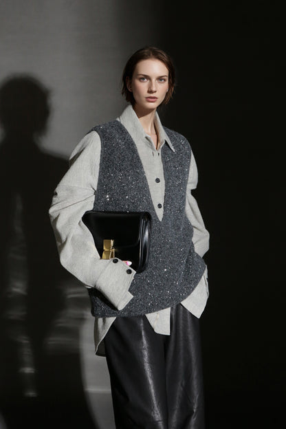 PIAOIN Luxury Old Money Style Wool Shirt Women's Single Breasted Shirt-FERA