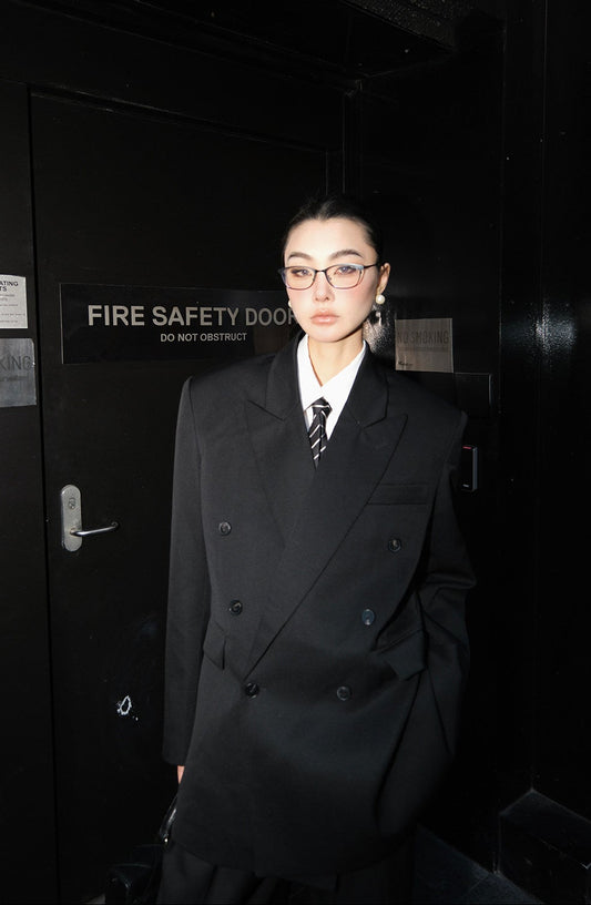 MEI SANGUAN Double-Breasted Blazer & Wide-Leg Pants Suit- ANASTASIA