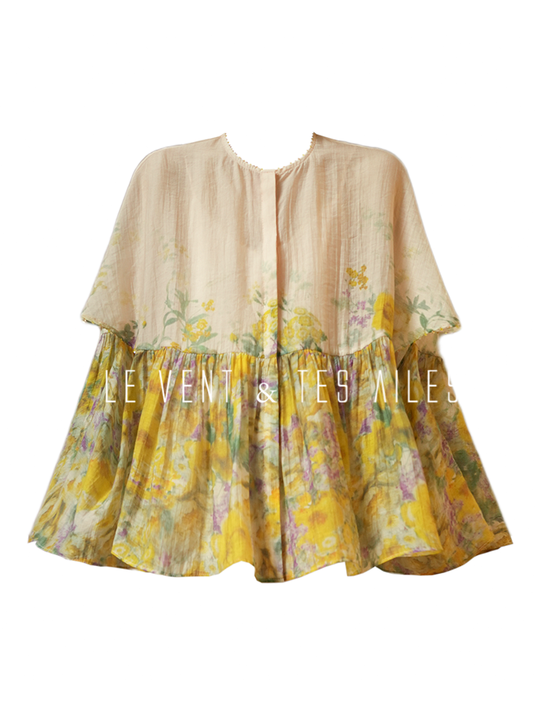 LE VENT&TES AILES Artistic 100% Silk  floral Printed Dress - NINA